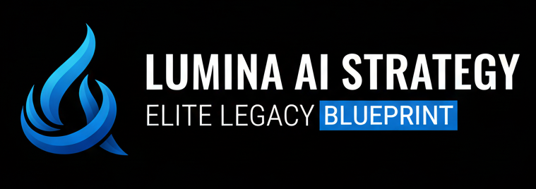 Lumina AI Strategy Logo featuring a blue flame icon and the text 'Lumina AI Strategy Elite Legacy Blueprint' on a black background.