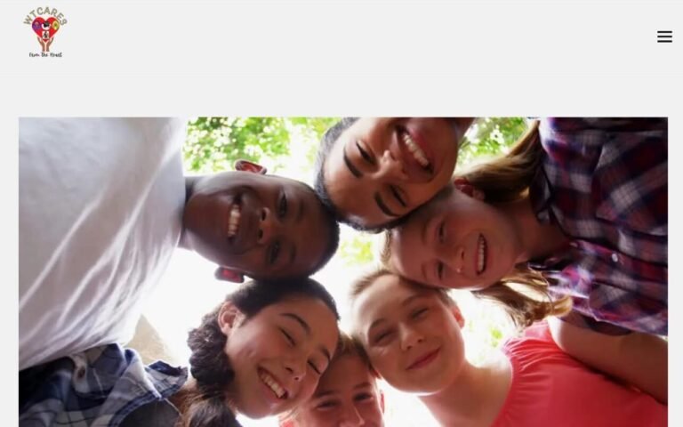 Screenshot of the WTCARES Living Faith Food Pantry website home page, showing the WTCARES heart logo and a group of smiling young people. A Lumina Creative web design and SEO services Newark NJ project.